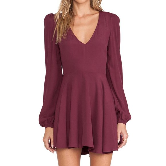 Lovers + Friends | Long Sleeve Shimmy Dress is Scarlet - Picture 1 of 13